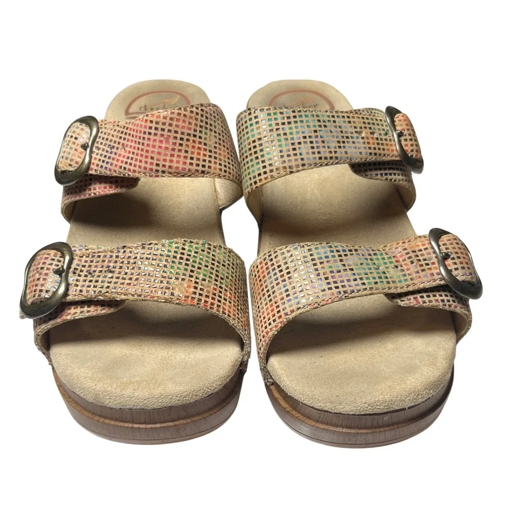 Dansko Mosaic Patchwork Leather Platform Slides‎ Boho Comfort EU 38
